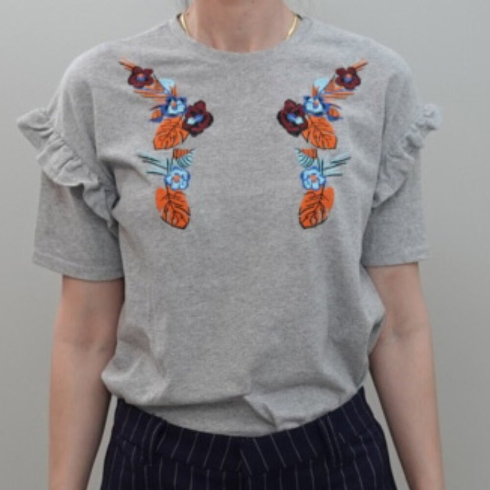 Gray Embroidered Basic Tee - Picture 5 of 6